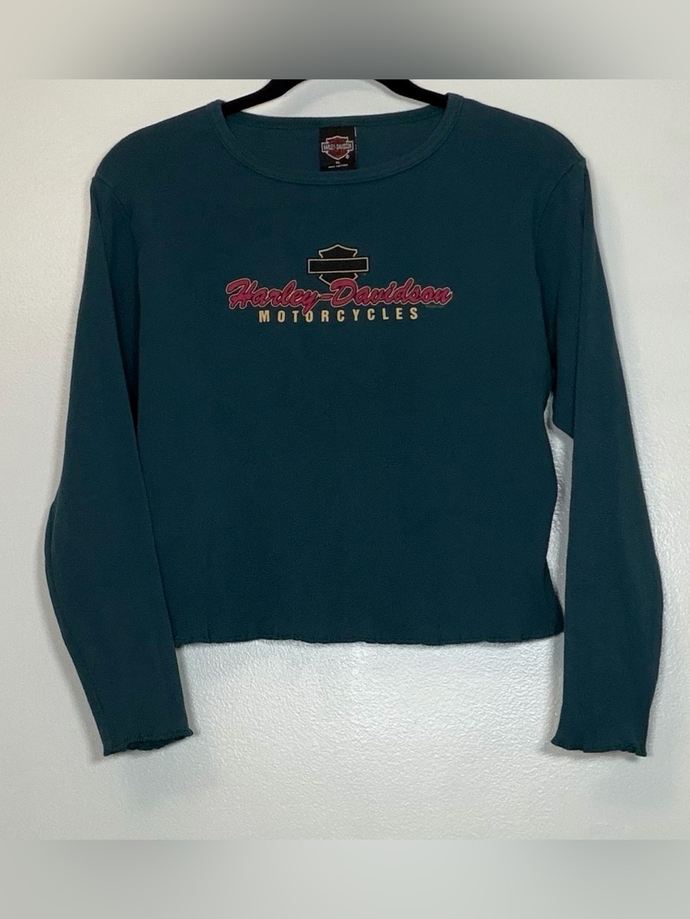 2000 Harley-Davidson Teal Sweatshirt with Pink and Gold Script